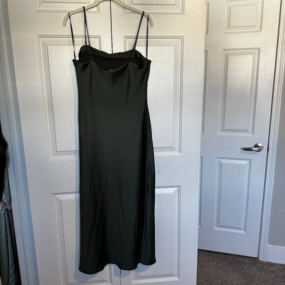 Zara Olive Midi Satin Dress - Picture 3 of 7